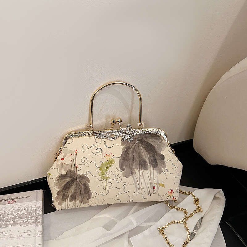 2026 New Chinese Gold Printed Hanfu Retro Versatile Qipao Chain Ancient Style Bag For Women MASA