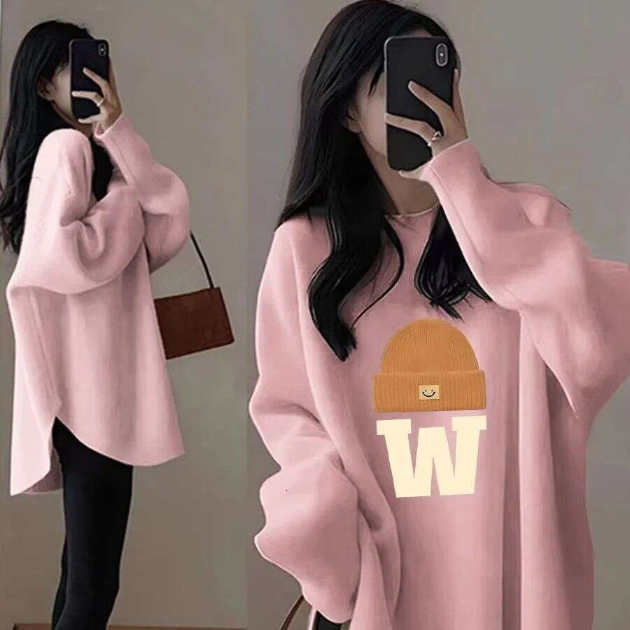 Thickened Thermal Mid-Length Plus Size Long Sleeve T-Shirt Women Loose Fit Base Shirt For Autumn And Winter