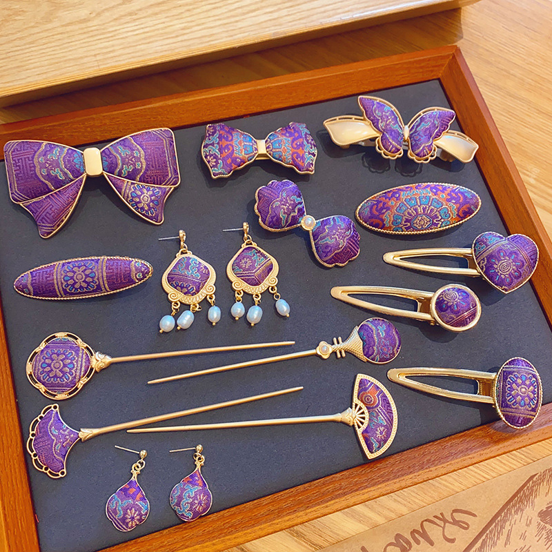 New Purple Design Chinese Style Hair Clip Duckbill Clip Spring Clip Edge Clip Side Clip Fashionable And Versatile Daily Matching Hair Clip