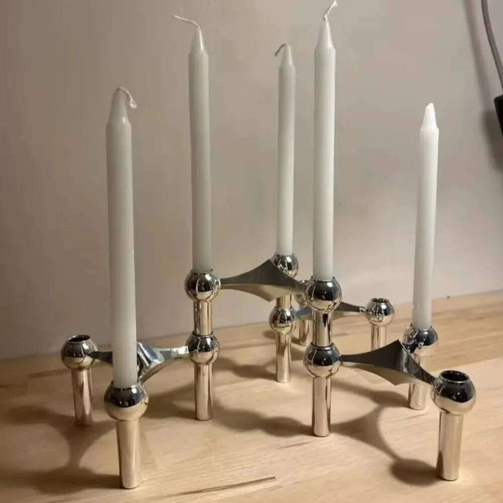 Light Luxury Metal Molecular Structure Candle Holder Nordic Silver Home Decore Candelabra Triangle Candlestick Gift Y260131