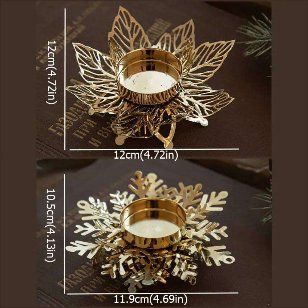 Modern Snowflake Candle Holders Flower Shape Golden Christmas Candleholder Iron Candlestick Tabletop Ornaments Holiday Party Y260131