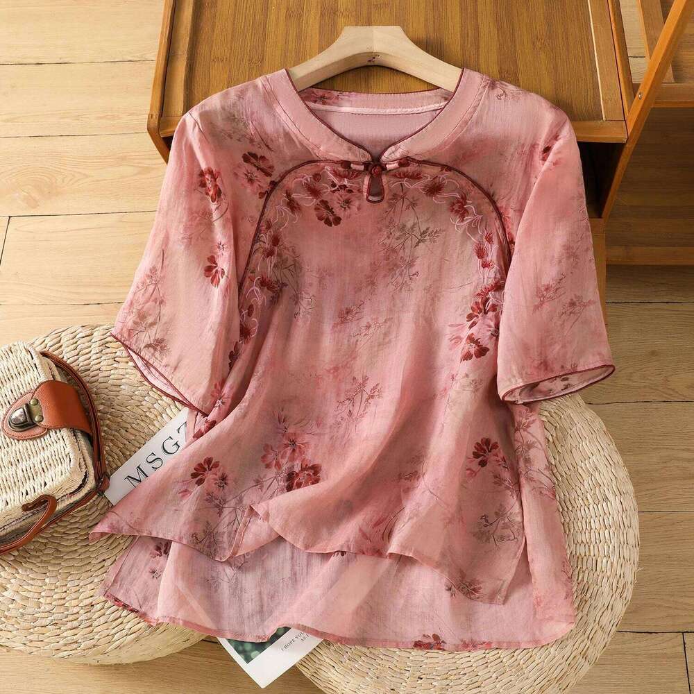 Summer Female Clothes Chinese Style Half Sleeve Women's Blouses Fashion Embroideried Cheongsam Shirt Lady Floral Top Loose