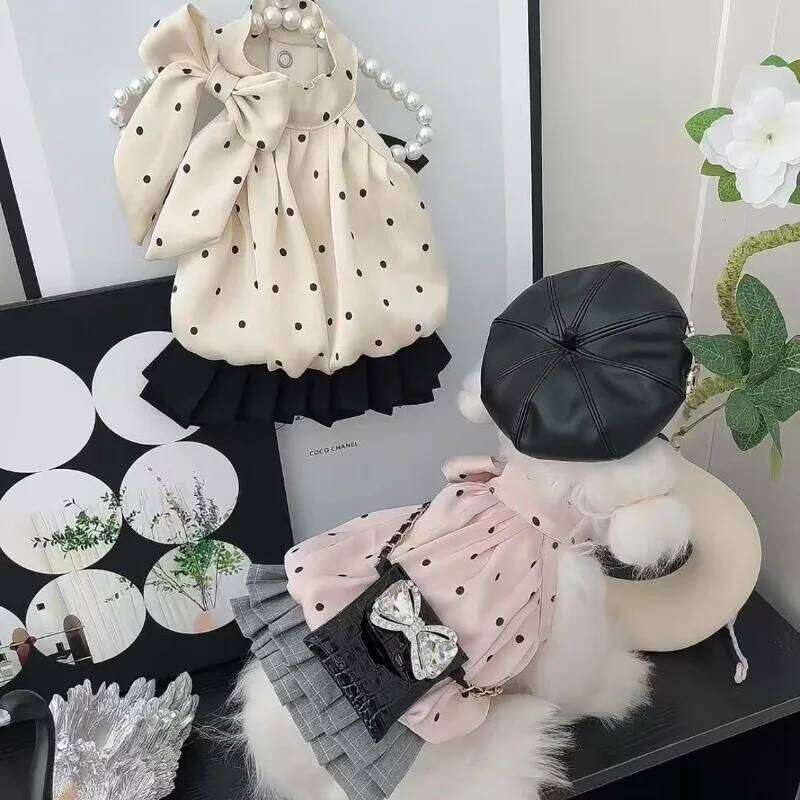 Ins Pet Spring and Autumn Dress Lace Wave Dot Skirt Christmas Dog Dresses for Small Dogs Puppy Clothes H260129