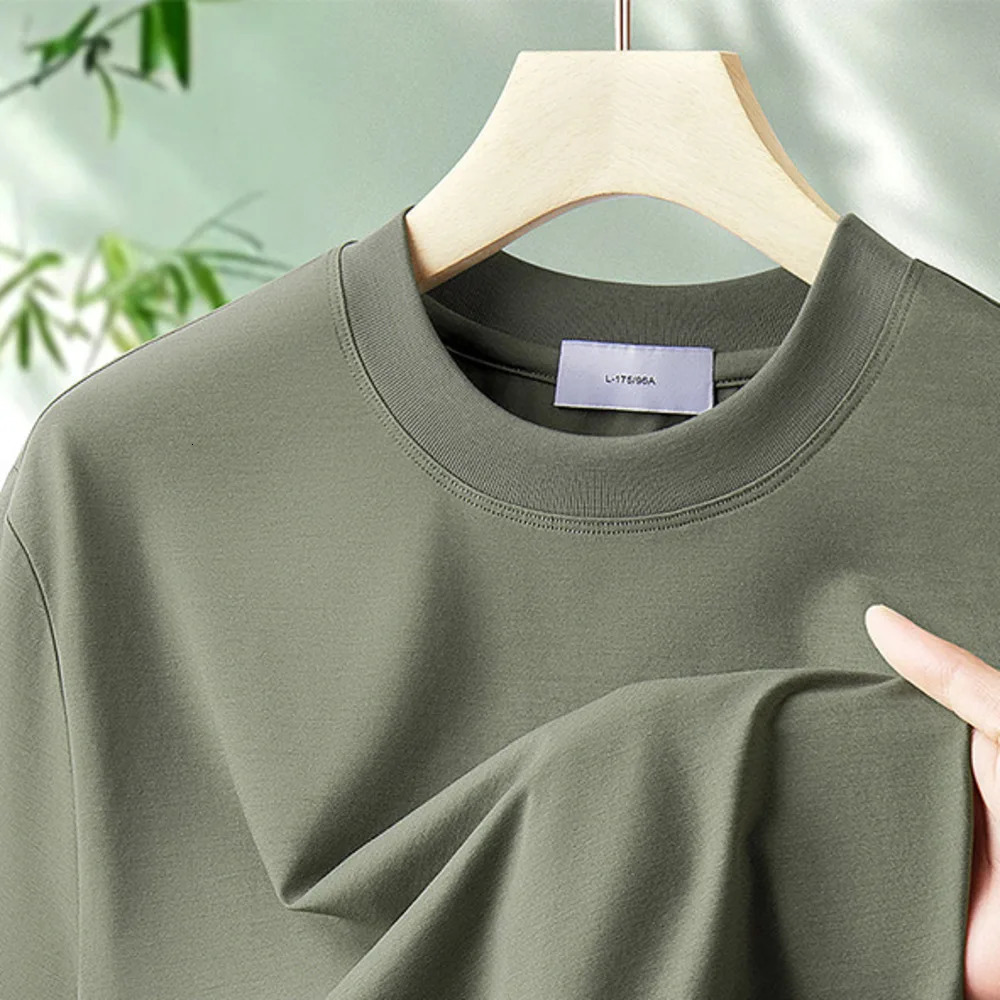 64 Cotton 25 Bamboo Fiber Cool T Shirt Men Short Sleeve Summer Tops For Men Round Neck Skin Friendly Solid Color Male Clothes 260118