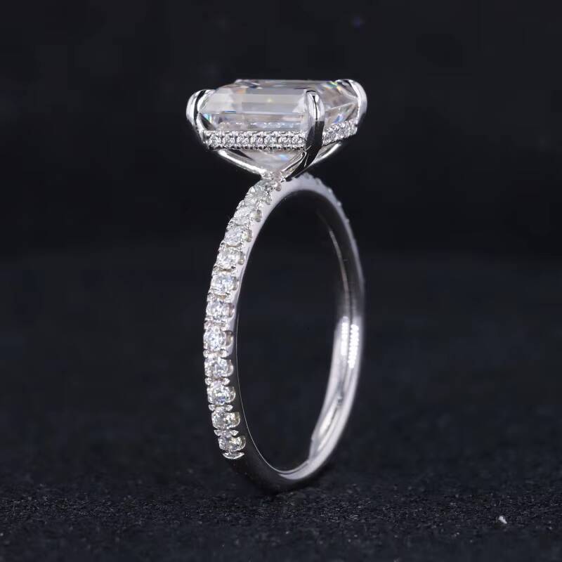 Starsgem 14k White Solid Gold Lab Grown Diamond halo 9x7mm Emerald Cut Moissanite Engagement Ring