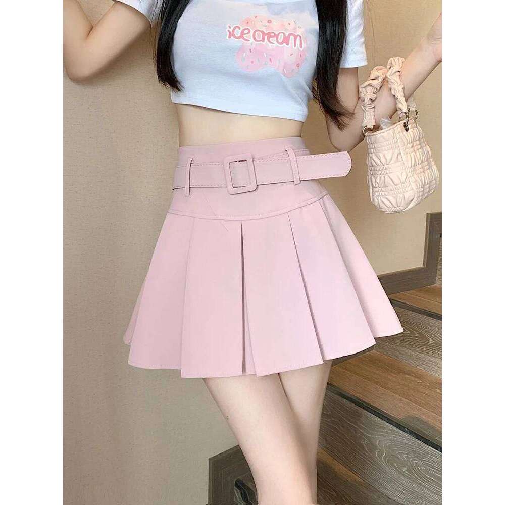 Zoki Japan Sweet Belt White Pleated Women Sexy High Waist Mini Summer Preppy Style Female Casual A Line Pink Skirt XJ260131