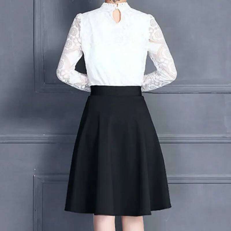 Skirts Women Popular M-3XL Pleated Solid Pocket Elastic Waist Middle Skirt Trendy All-match Office Lady Skin-friendly Elegant XJ260131