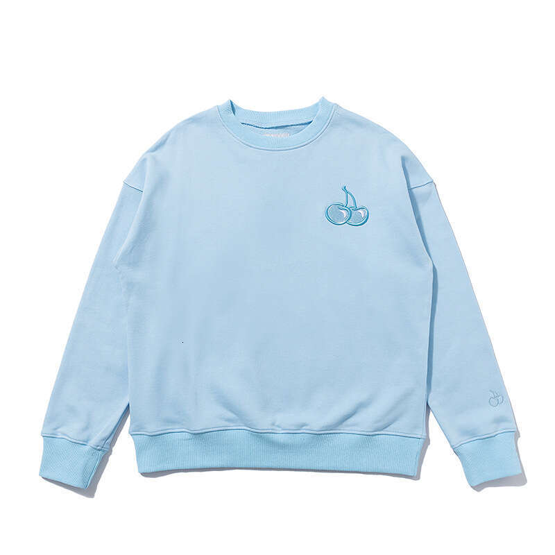 In Stock Korean Trendy Brand Cherry Embroidery Sweatshirt Pure Cotton Terry Round Neck Pullover Loose Long Sleeve Top For Women Spring And Autumn Wear