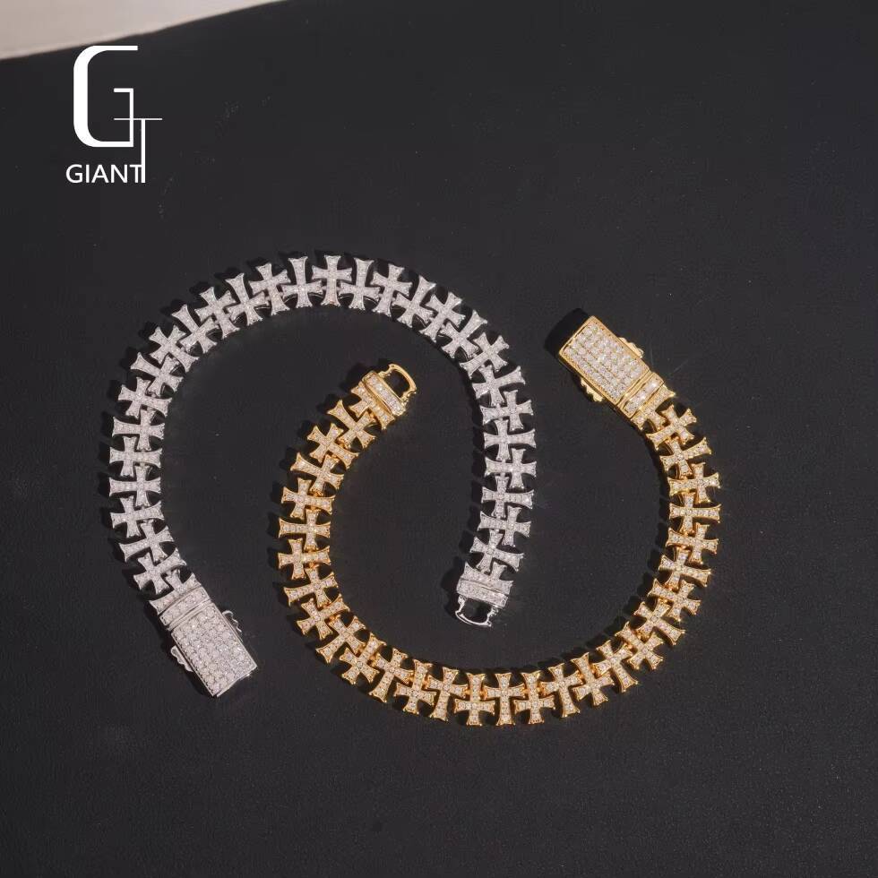 Luxury Moissanite Cross Bracelet Tennis with Men Past Diamond Tester Bangle Hip Hop 925 Sterling Silver VVS Moissanite Bracelet