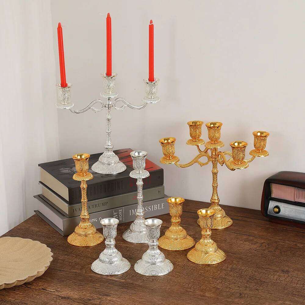 2pc European Style Metal Candlestick Candles Holders Gold Silver Dropshipping Wedding Ramadan Eid Religion Decorations Home Y260131