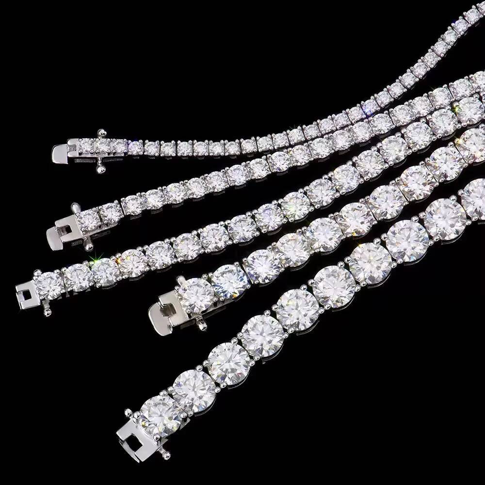 Best Friend Necklaces for 2 S925 Sterling Silver Tennis Bracelet 2-6mm Cross-Border European American Style Inlaid Moissanite