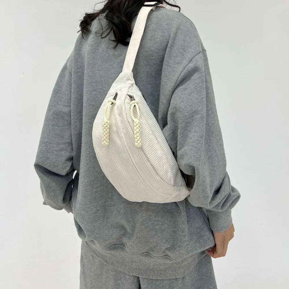 Women Large Capacity Corduroy Fanny Pack Street Style Chest Fashion Shoulder Crossbody Bags Casual Waist Belt Bag