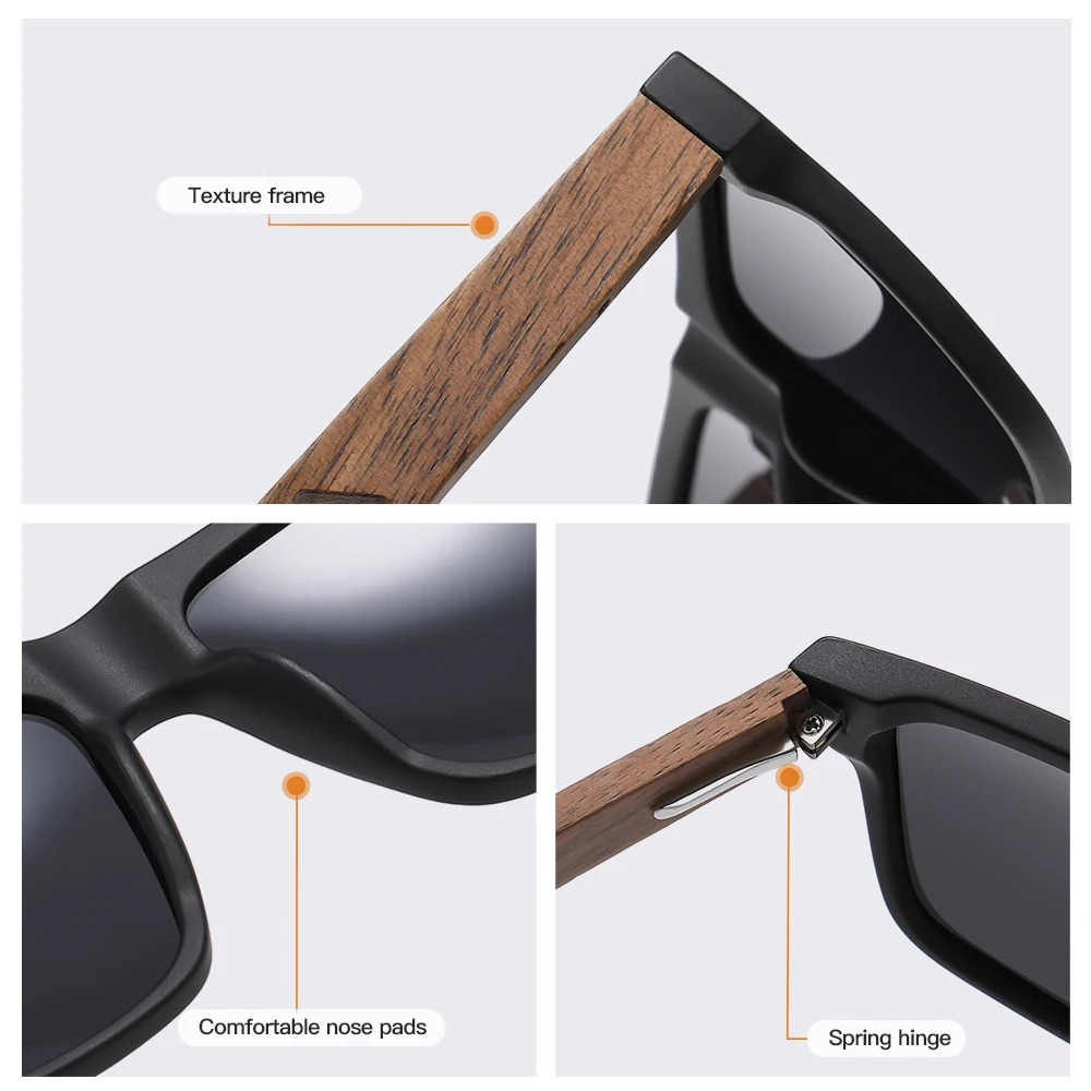 GM Arrivals Black Wooden Polarized Sunglasses for Men Bamboo Sunglasses Red UV400 Lenses Fashion Driving Shades S5565 260120