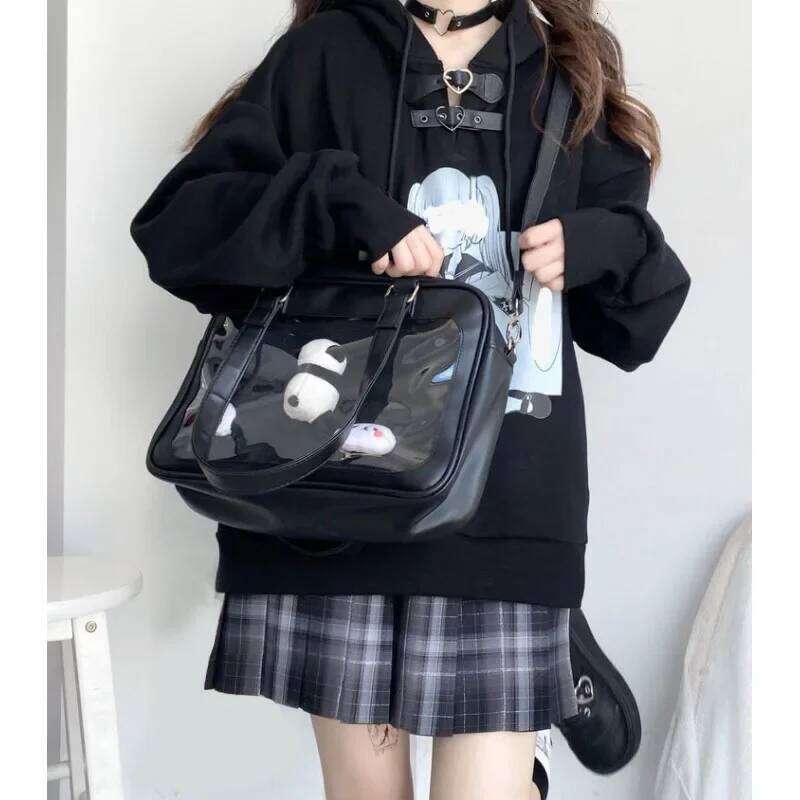 Women Sweet Lolita Bags Cute Transparent Pocket Japanese Style Shoulder Purse Handbags Harajuku Luxury Pu Ita Bag Crossbody