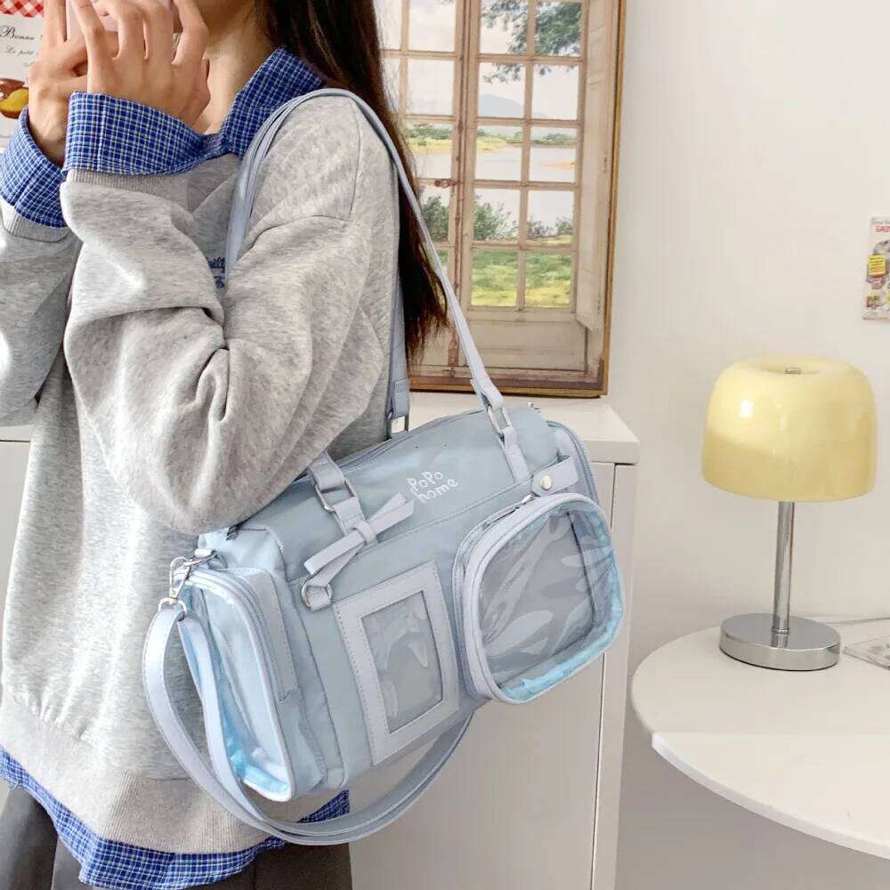 New Y2K Bow Ita Shoulder Bags Sweet Girl Transparent Large Capacity Comic Exhibition Crossbody Bag Cute DIY Display Handbags