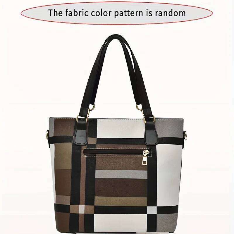 6pcs/set Large Capacity Shoulder Bag with Checkered Pattern and Multiple Functions Handbag, Crossbody Clutch Bag, Wallet