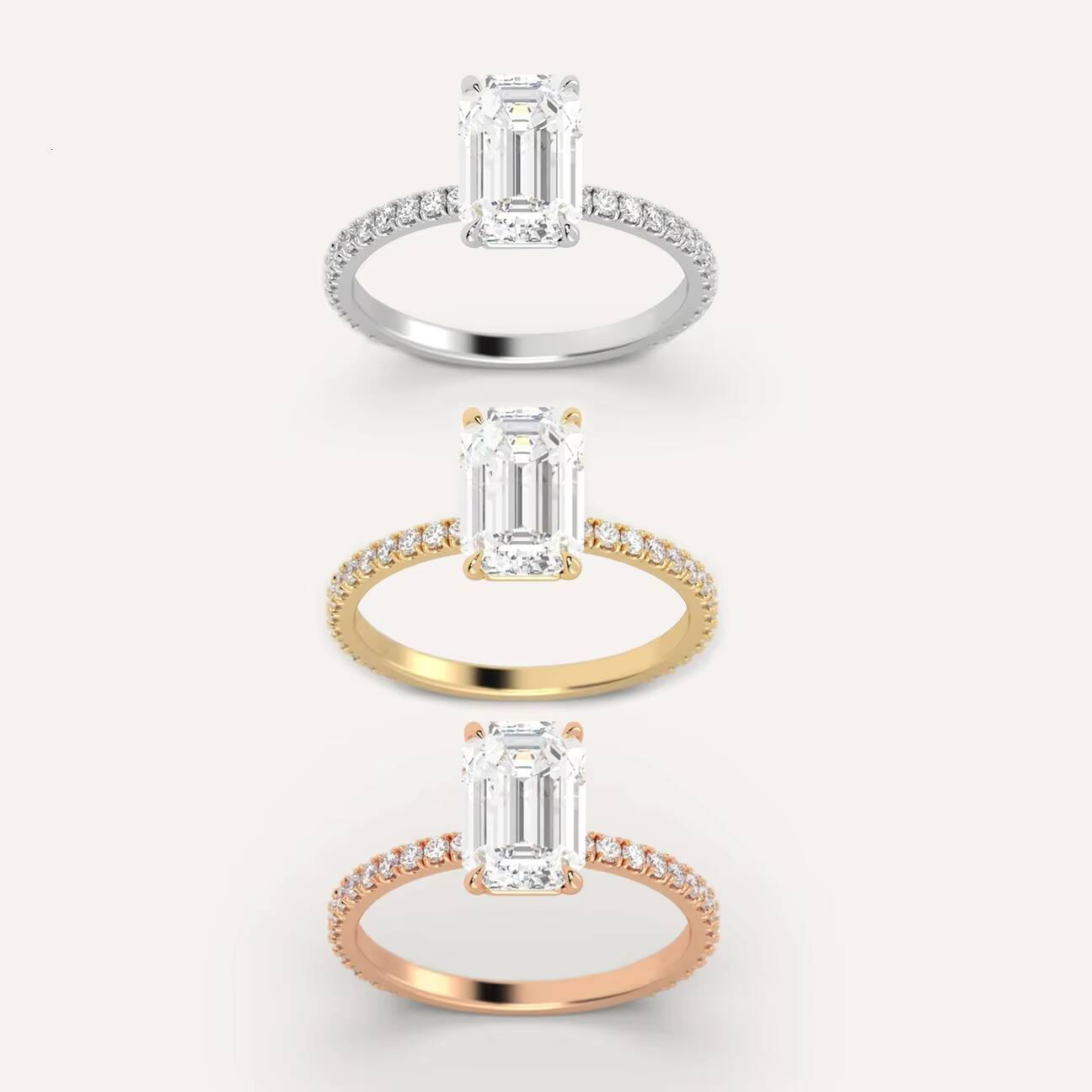 IGI Certified 1CT D VVS2 Emerald Cut Lab Grown Diamond Engagement Ring With Pave Set Side Stones 14K Gold Diamond Ring