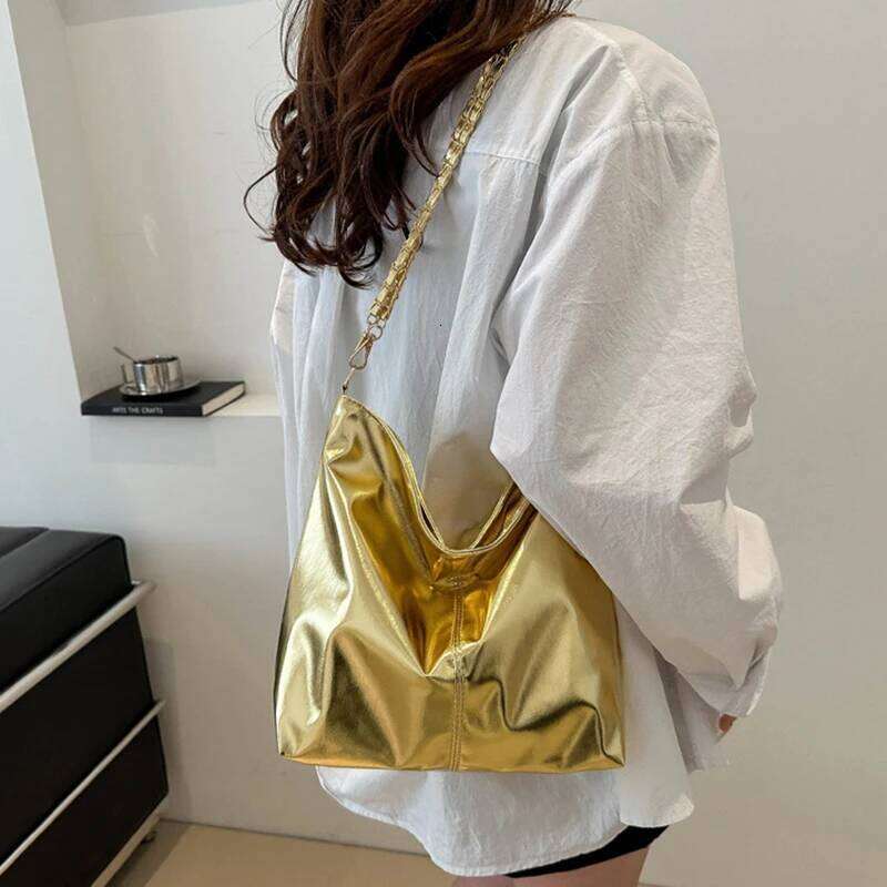 PU Top-Handle Handbag Luxury Designer Shoulder for Women Fashion Shopping Bag High Capacity Silver Gold Casual Underarm Tote XJ260130