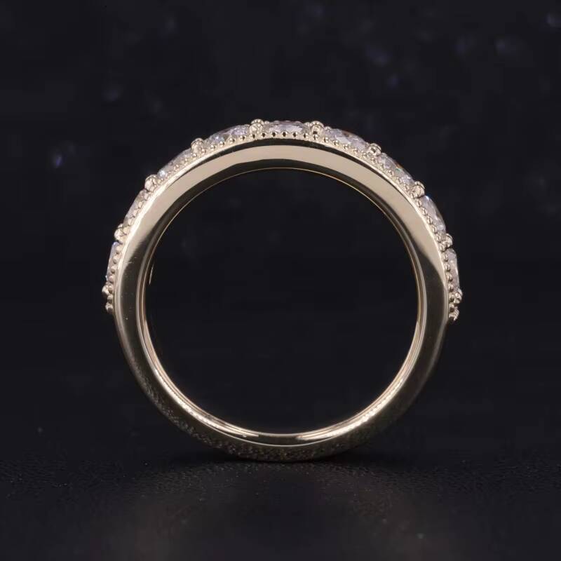 Fine Rings 14k Yellow Gold 35mm DEF VS VVS Round Lab Grown Diamond Curved Milgrain Band Eternity Ring