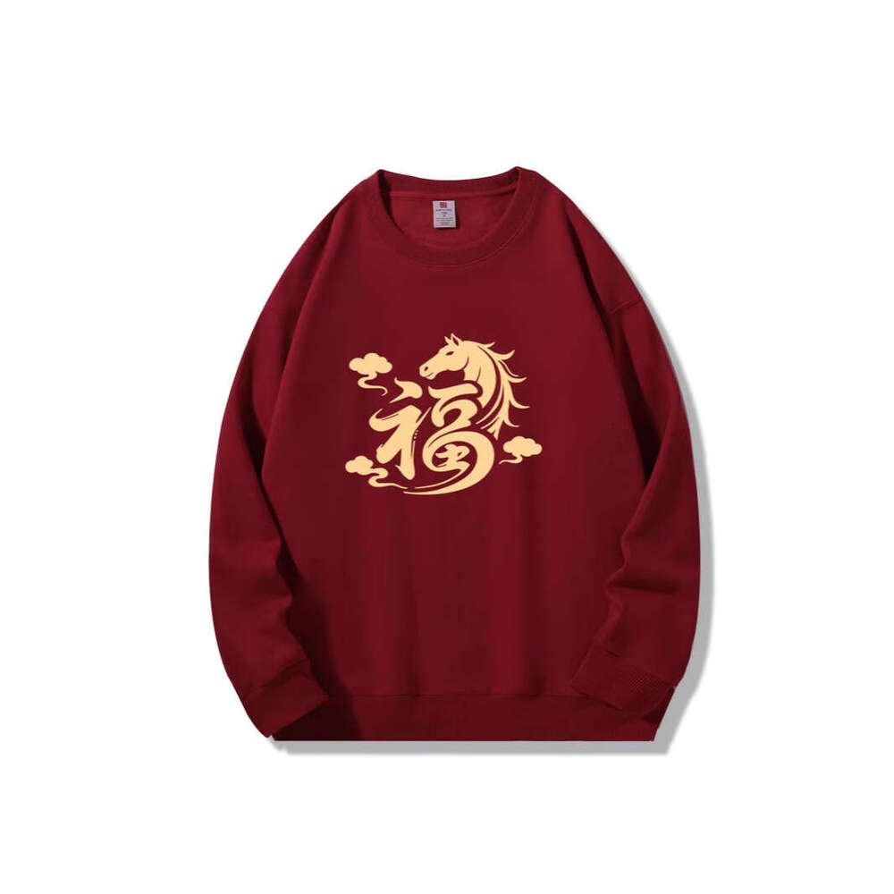 2026 Year Of The Horse Zodiac National Trend Cotton Crew Neck Sweatshirt Autumn Winter Unisex Red Festive Group Wear Luanyun Luanyun