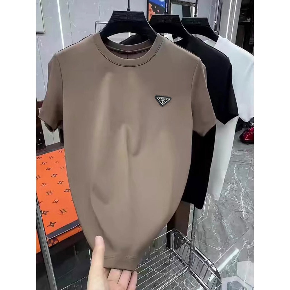 2026 new light luxury classic triangle metal short-sleeved T-shirt basic top men's clothing