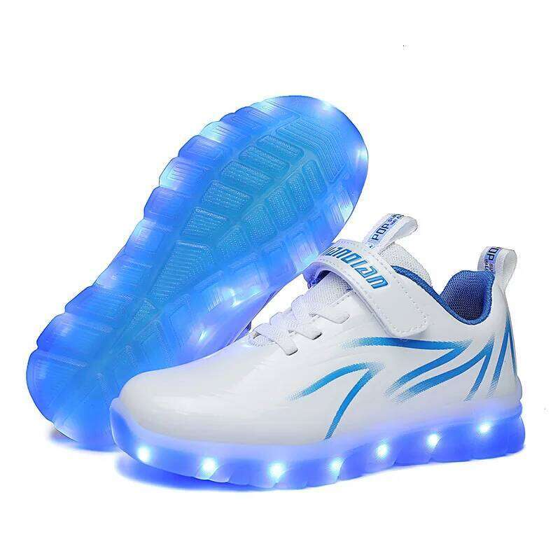 Children Luminous Glowing Sneakers Gold Pink Led Light Roller Skate New Fashion Kids Girls USB Charging Shoes Boys Y260128