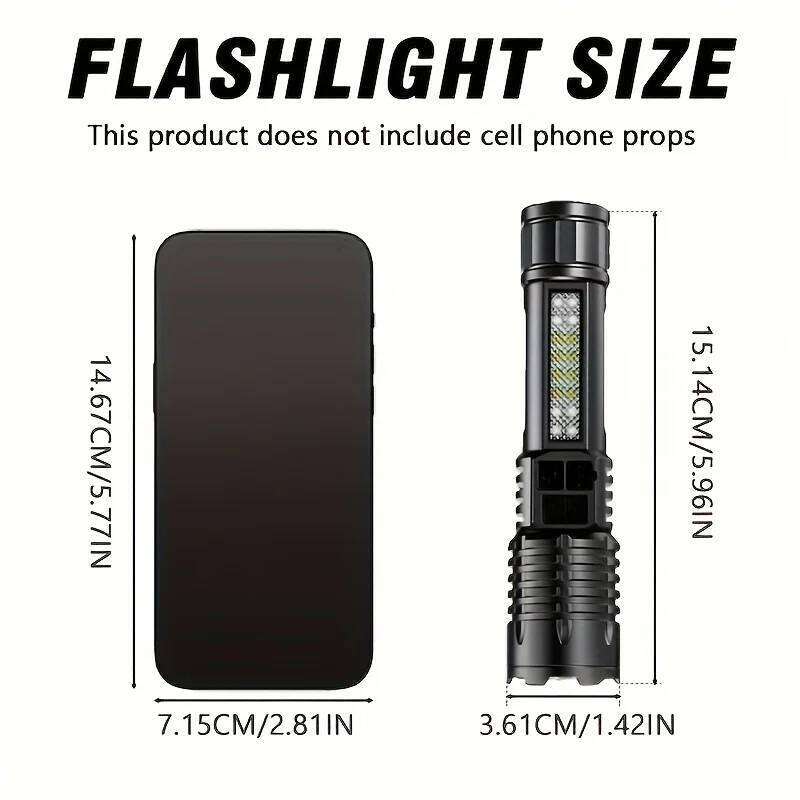 Super Bright COB LED Flashlight USB Rechargeable Zoomable With Side Light Waterproof Torch Camping Hiking Emergency Outdoor H260131