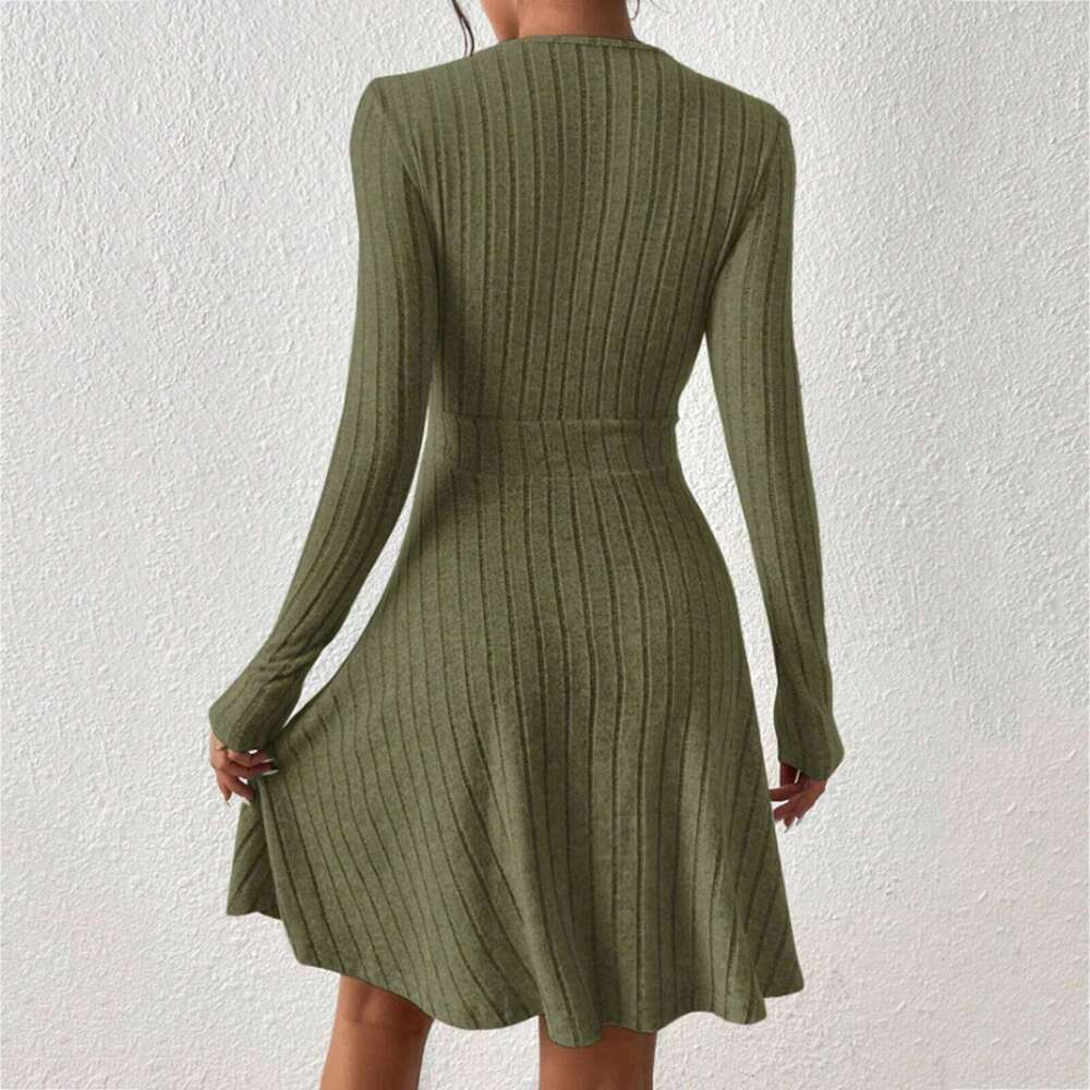 Ladies' Waist A-Line Autumn Basic Solid Long-Sleeved V-Neck Dresses Daily Date Fashion Casual Party Simple Elegant Dress XJ260131