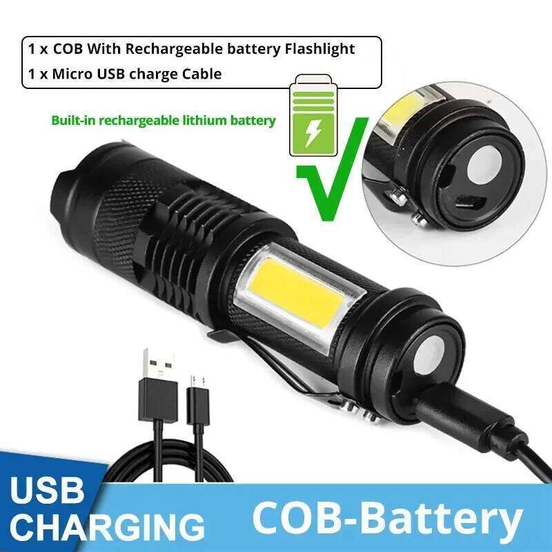 Mini Rechargeable LED Flashlight Use XPE COB Lamp Bead Double Source Flash Light for Adventure Camping Fishing Mountaineer H260131