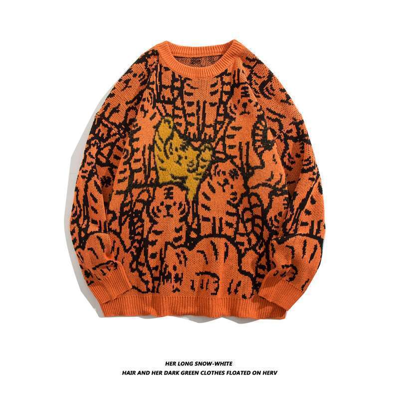 Spring And Autumn New National Trend Sweater Men's Trendy Brand Thickened Knitted Base Shirt Hong Kong Style Loose Round Neck Couple's Top J