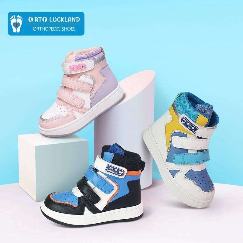 Ortoluckland Kid Shoes Children Leather School Sneakers Fashion Baby Toddler Boys Casual Blue Orthopedic Hook And Loop Boots Y260128