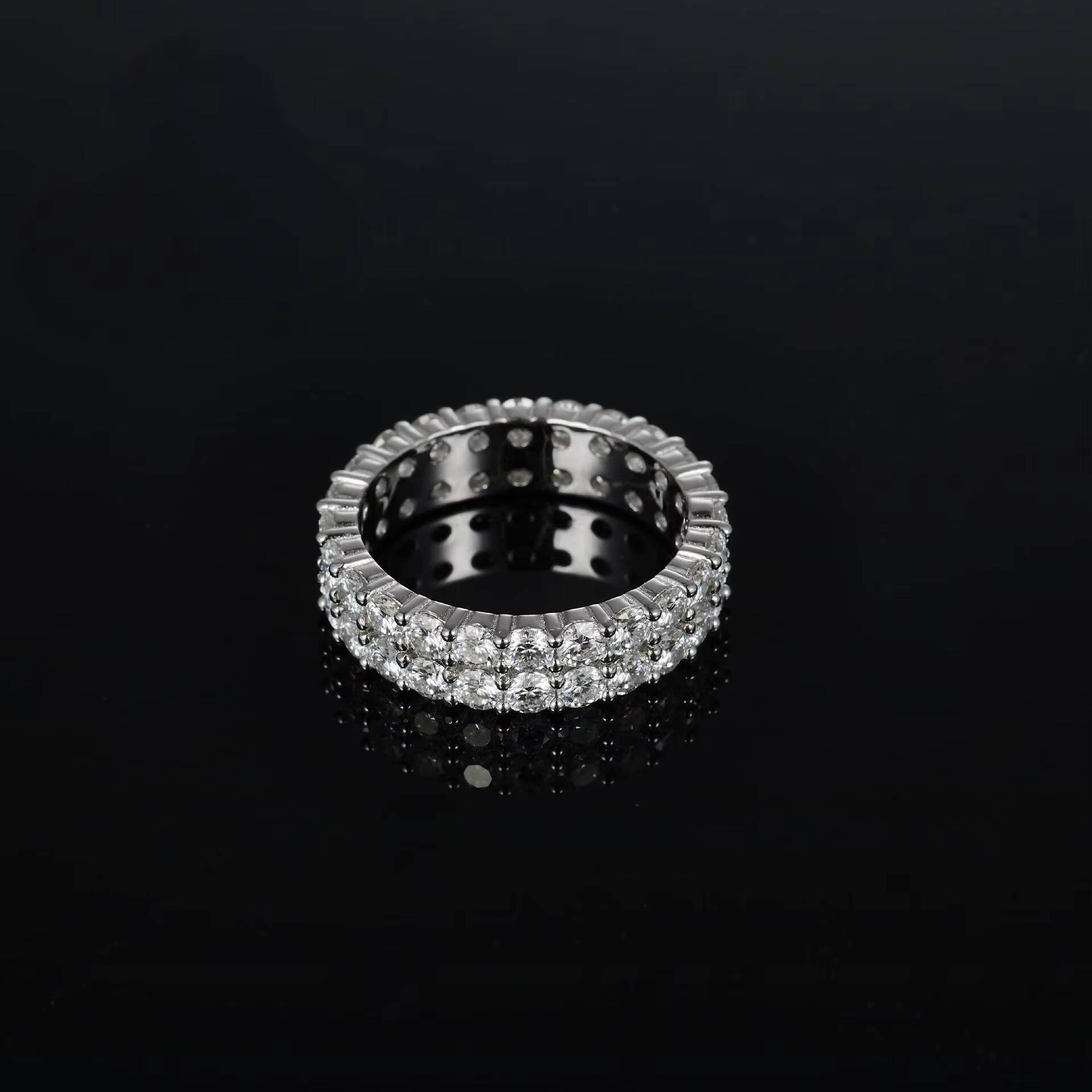 High End Round Cut VVS GRA Moissanite Eternity Band Rings Brass White gold Plated Double Row Finger Jewelry for Women