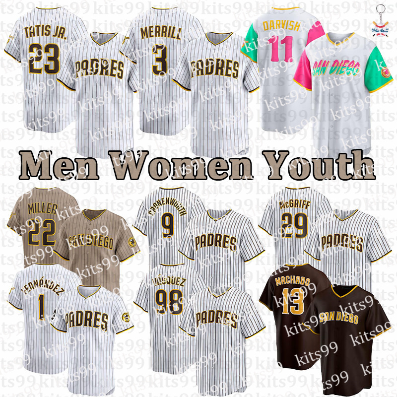 Padres Jerseys #23 Tatis Jr Jersey #13 Machado Jersey #11 Darvish #2 Bogaerts #84 Cease #75 Suarez #3 Merrill #44 Musgrove #28 Lockridge #21 Ornelas Baseball Jerseys