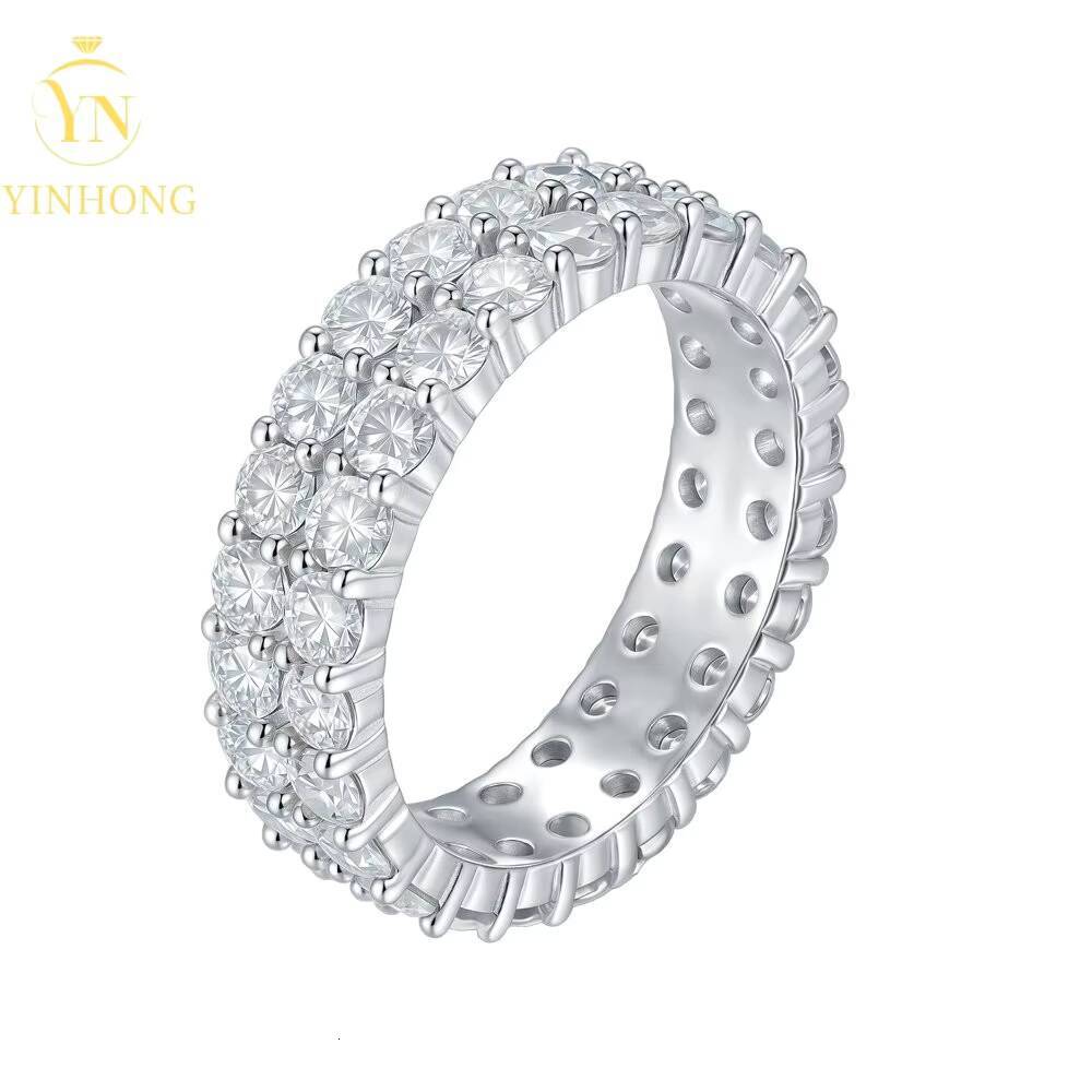 Dropshipping Fine S925 Silver Jewelry Two Three Row Ring Full Diamond Design Fashion Tennis Moissanite Ring Jewelry