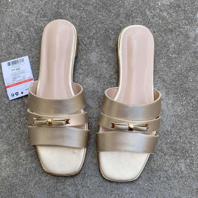 Free shipping designer Fashion New Shoes Retro Flat Women Summer Elegant Vacation Outdoor Bowknot Slide Sandals
