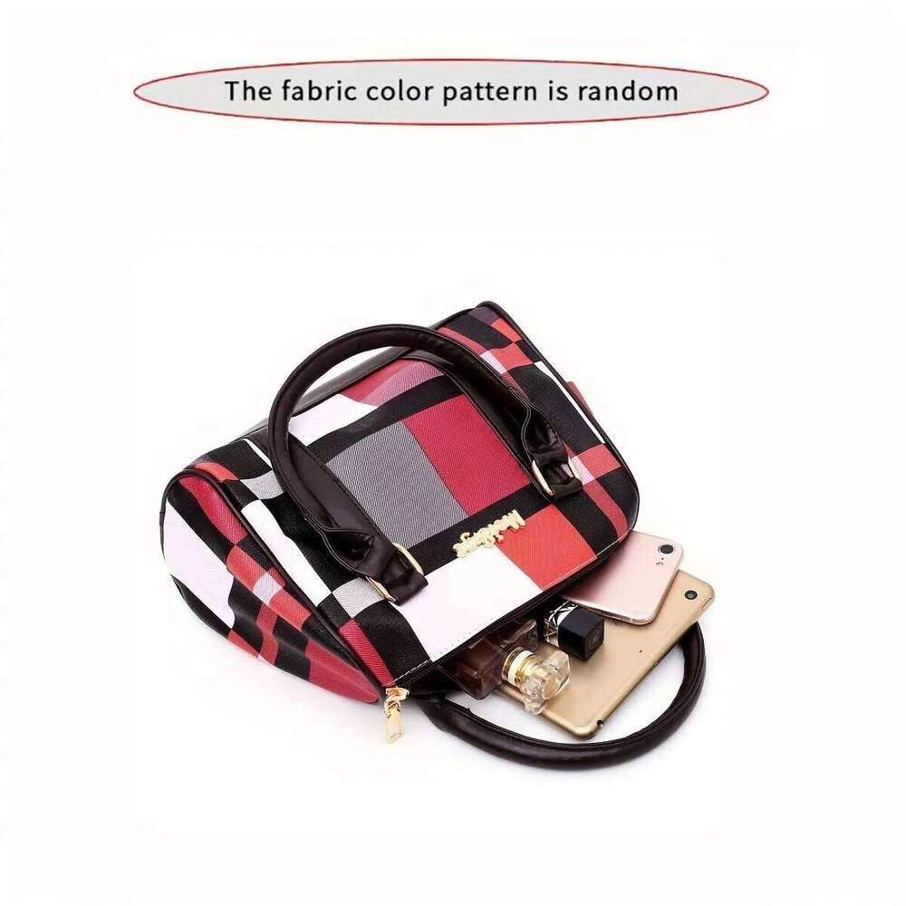 6pcs/set Large Capacity Shoulder Bag with Checkered Pattern and Multiple Functions Handbag, Crossbody Clutch Bag, Wallet