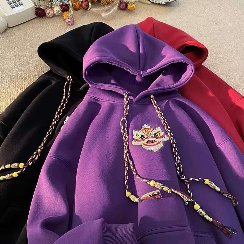 Men's Zodiac Year Hoodie Trendy Brand Fleece Lined Thickened Loose Fit National Style Heavyweight Autumn Winter New Luanyun Luanyun