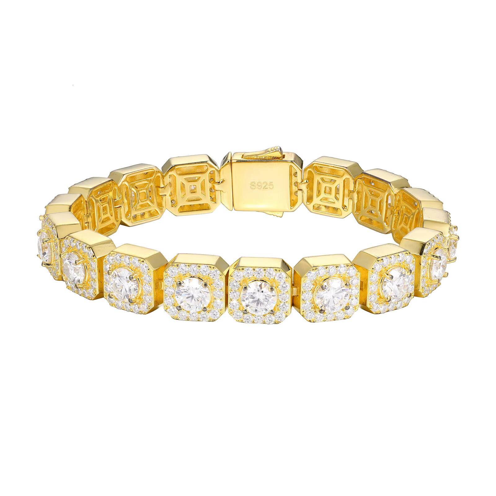 Luxury Diamond Crossing Yellow Gold Vvs Moissanite Tennis Bracelet Pass Diamond Tester 925 Sterling Silver Fashionable Bracelet