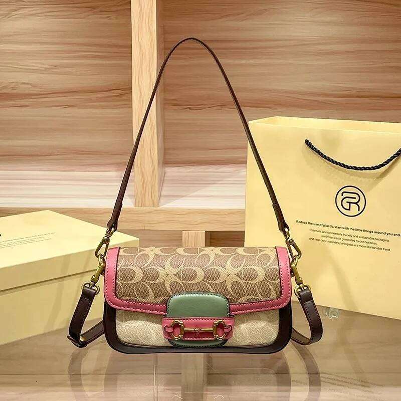 Women's 2025 new high-end versatile shoulder contrasting color crossbody armpit baguette even bag smini bags