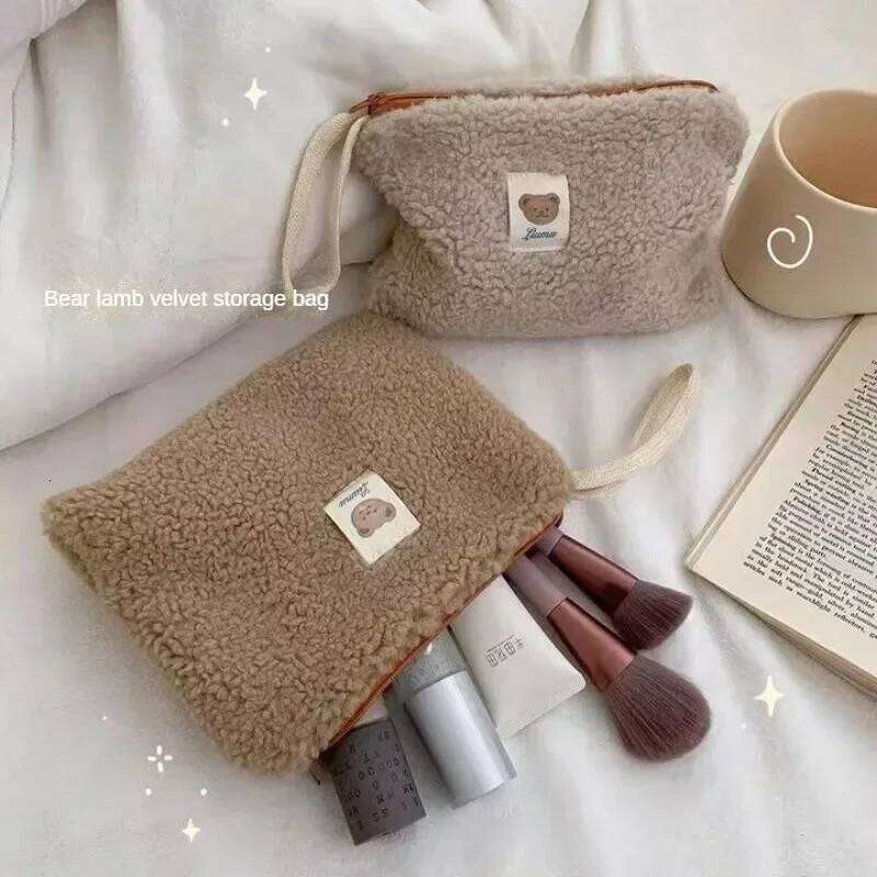 Large Capacity Cute Plush Travel Cosmetic Lipstick Storage Women Makeup Kits Handbags Organizer Wallet Pencil Case Pouch Bag