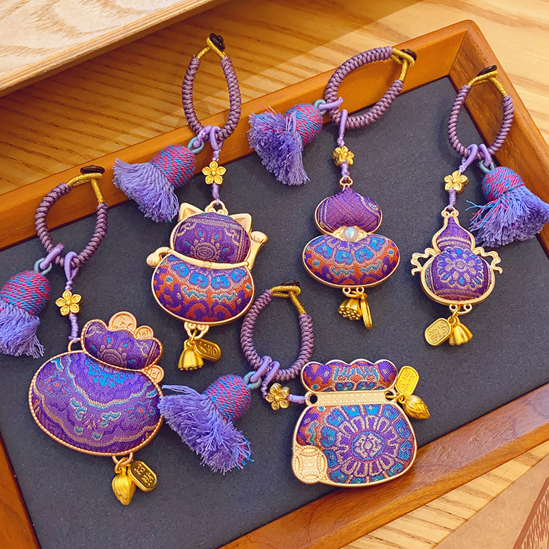 Fashionable Purple Design Gourd Pendant Bag Trailer Hanging Double Sided Lucky Cat Pendant Hanging Rope Exquisite Decoration