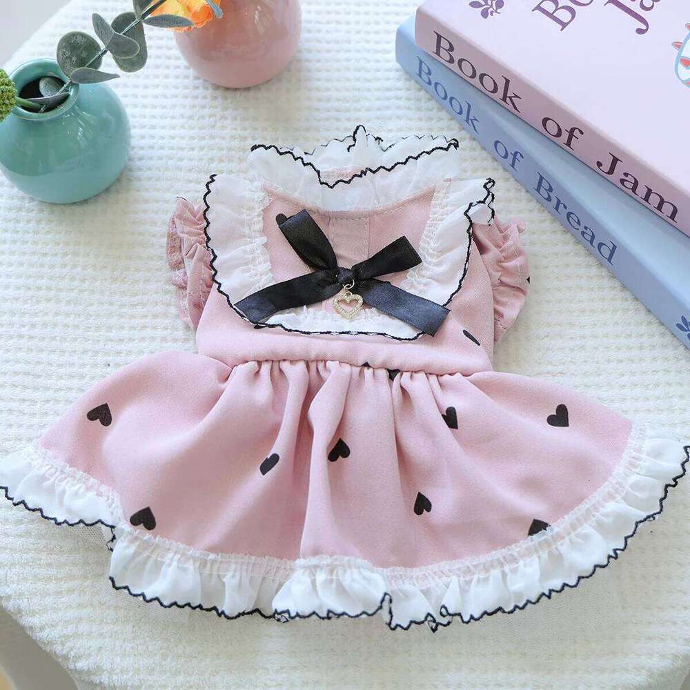 Cute Lace Dog Love Dress Summer Spring Pink Pet Jacket With Skirt Outfit Puppy Animal Cat Clothing Apparel Pomeranian Shih Tzu H260130