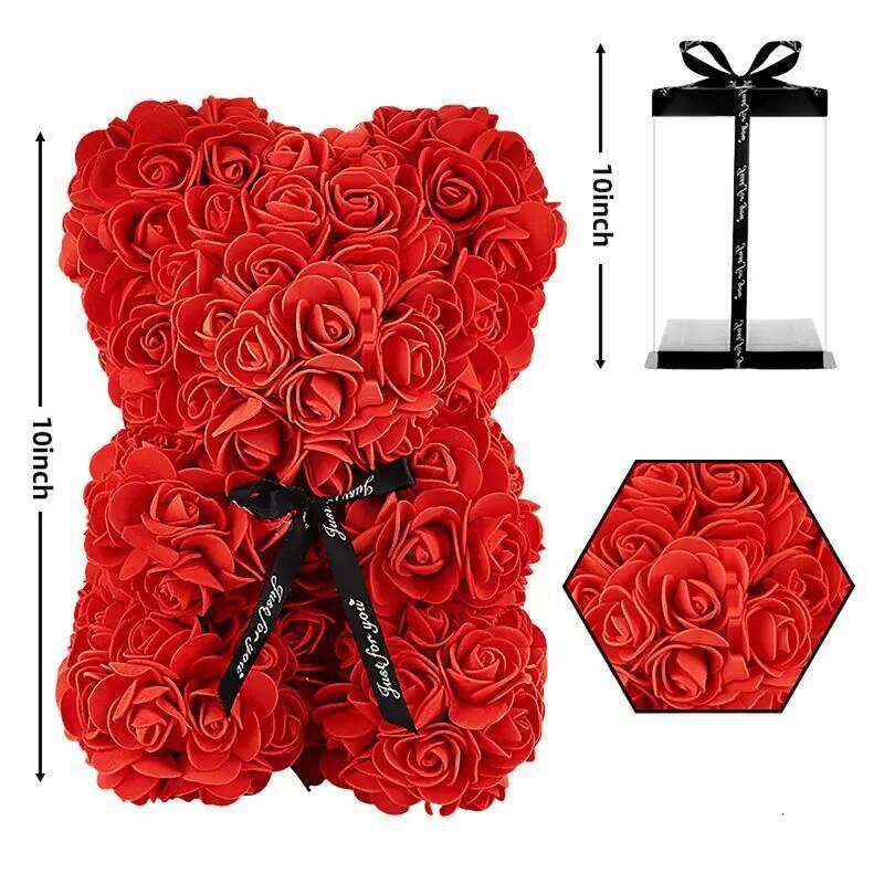 Valentines Gifts Her,Rose Teddy 10 inch Artificial Rose Flower Bear for Wedding, Mothers Day Anniversary Y260131
