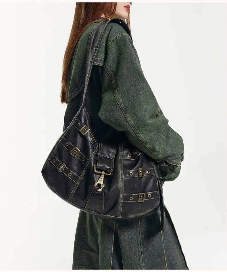 JIAERDI Vintage Rivet Black Handbag Women Y2k Grunge Leather Chic Large Capacity Tote Female Retro Casual Shoulder Bag Bolso XJ260130