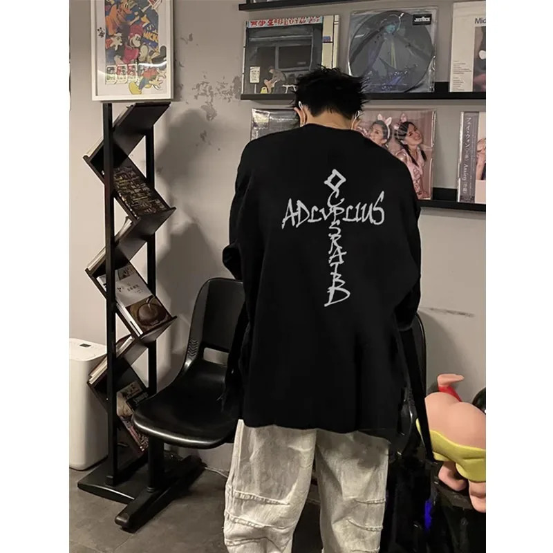 HipHop Street Letter Print T-shirt Men Autumn 100 Cotton Black Long sleeves T-shirt Sports Gym Y2k Top Men clothing 260118