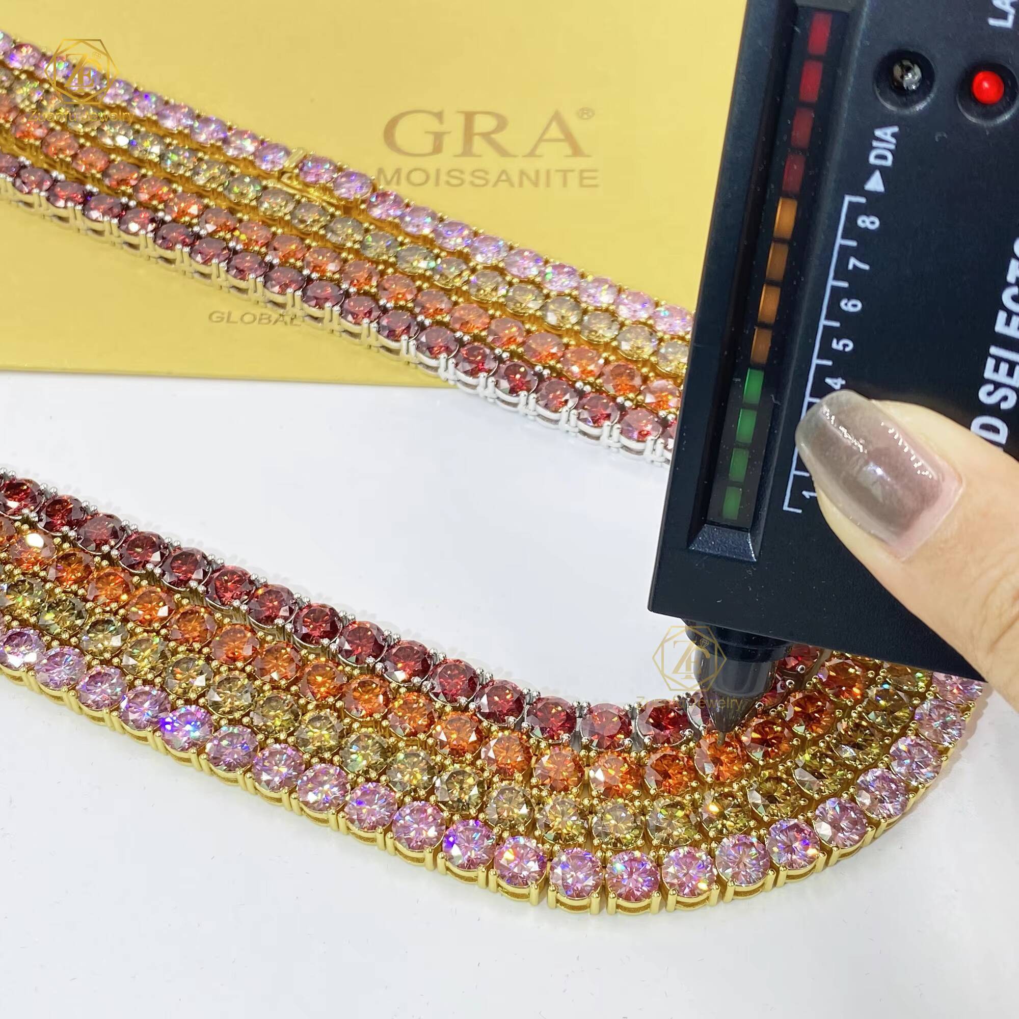 Factory Price 925 Sterling Silver Tennis Chain 65MM Moissanite Necklace in Champagne Yellow Pink Red Black Blue-Green Colors