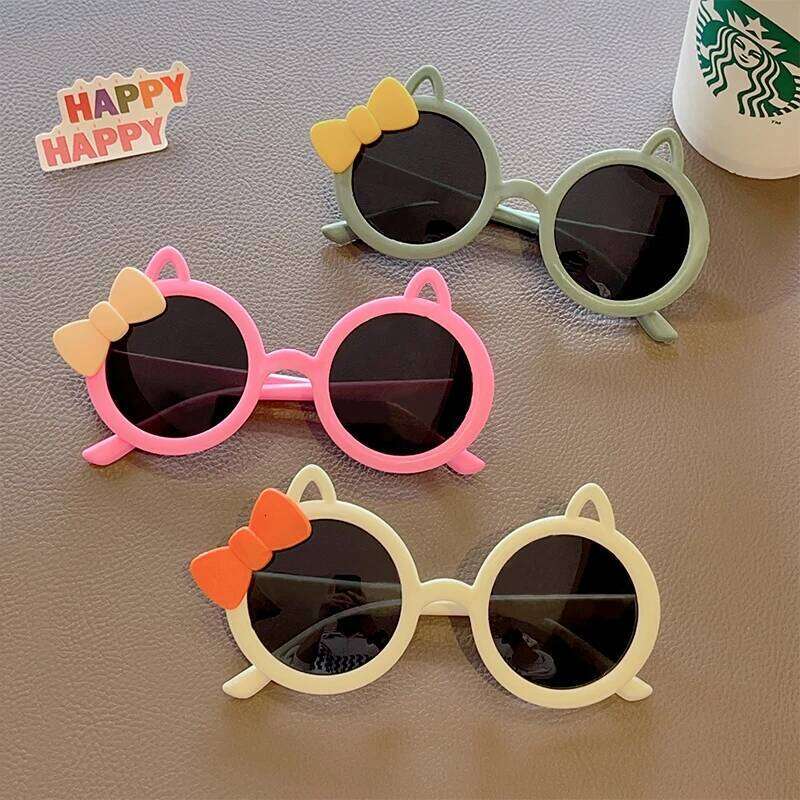 2023 New Children Cute Cartoon Bow Cat Ears Kids Outdoor Sun Protection Lovely UV400 Polarized Girls Boys Sunglasses H260130
