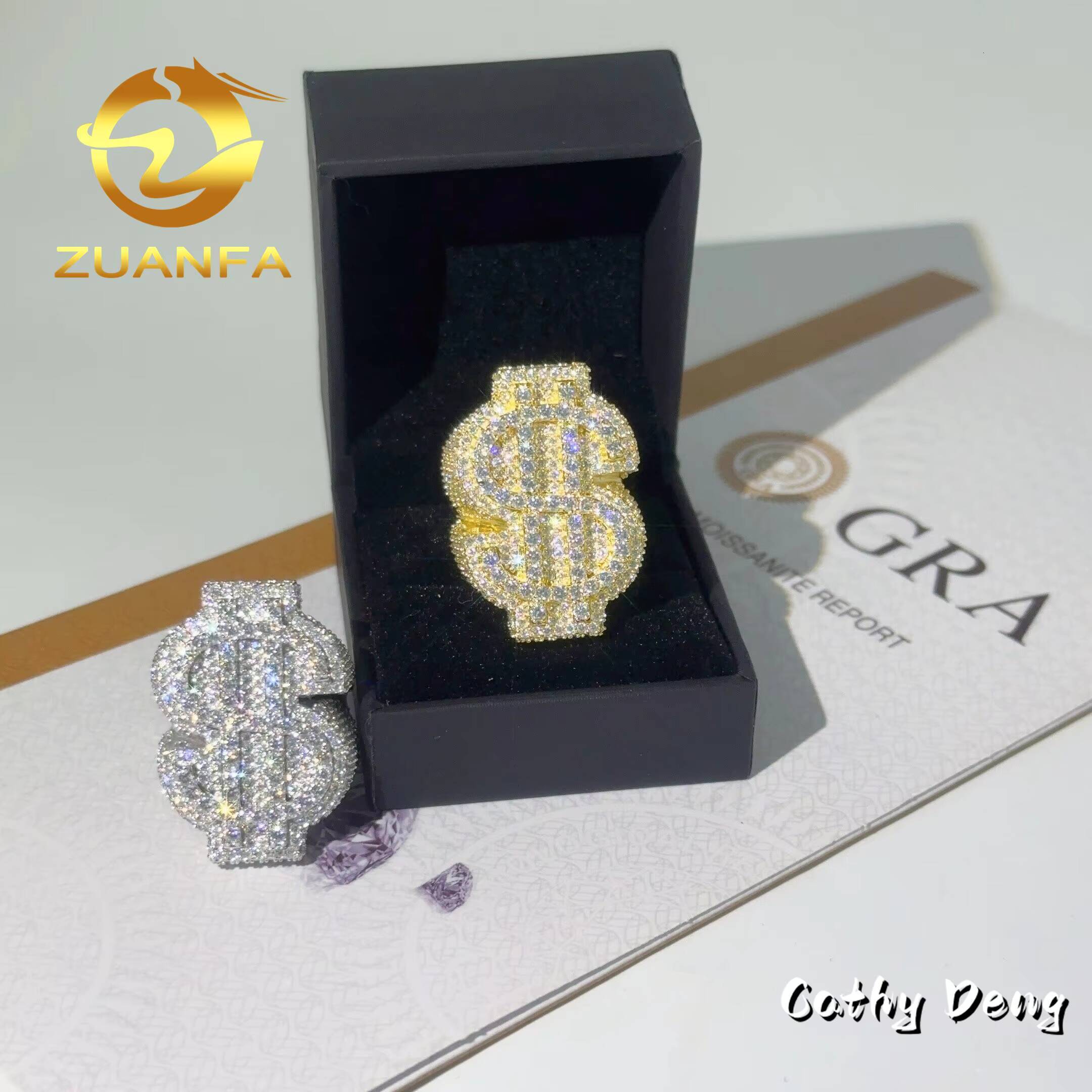 2026 new style hip hop Jewelry Hot Selling Hip Hop Ring Heart Full Pave Moissanite 925 Sterling Silver Ice Out Moissanite Men Diamond Ring