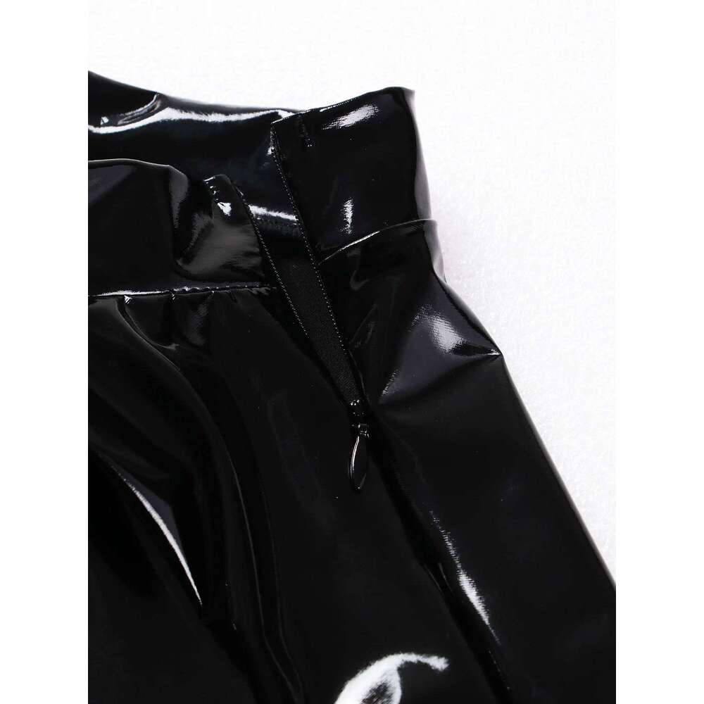 Womens Latex Flared Skirt for Rave Party Club Dance Stage Performance Costume Clubwear Woman Wetlook Patent Leather Mini Skirts XJ260131