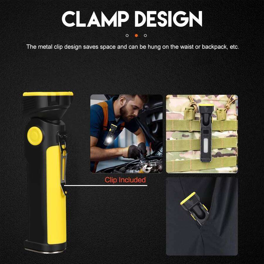Multifunction LED Work Magnet,Clip,Hook Type C Rechargeable Flashlight with COB Side Light,90 Adjustable Head Light H260131
